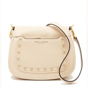 Marc Jacobs Cream Stud Pebble Leather Saddle Crossbody Purse Bag